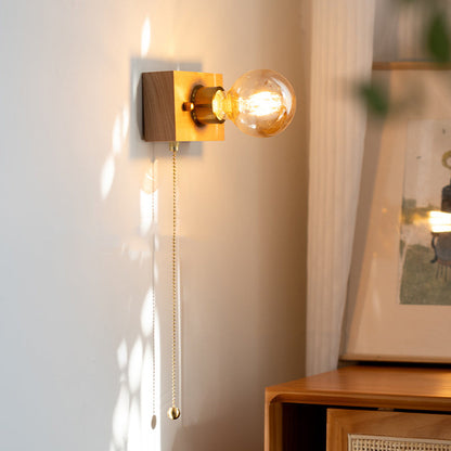 Rectangular Wood Aluminum Glass 1-Light Wall Sconce Lamp