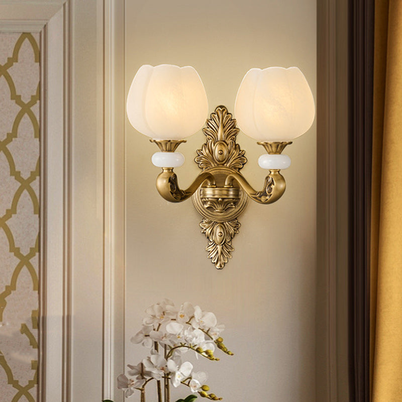European Bud Copper Glass 1/2 Light Wall Sconce Lamp