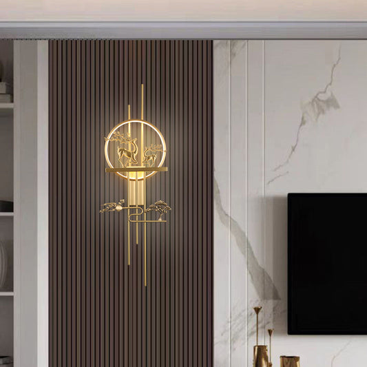 Traditional Chinese Deer Circle Brass LED Wall Sconce Lamp