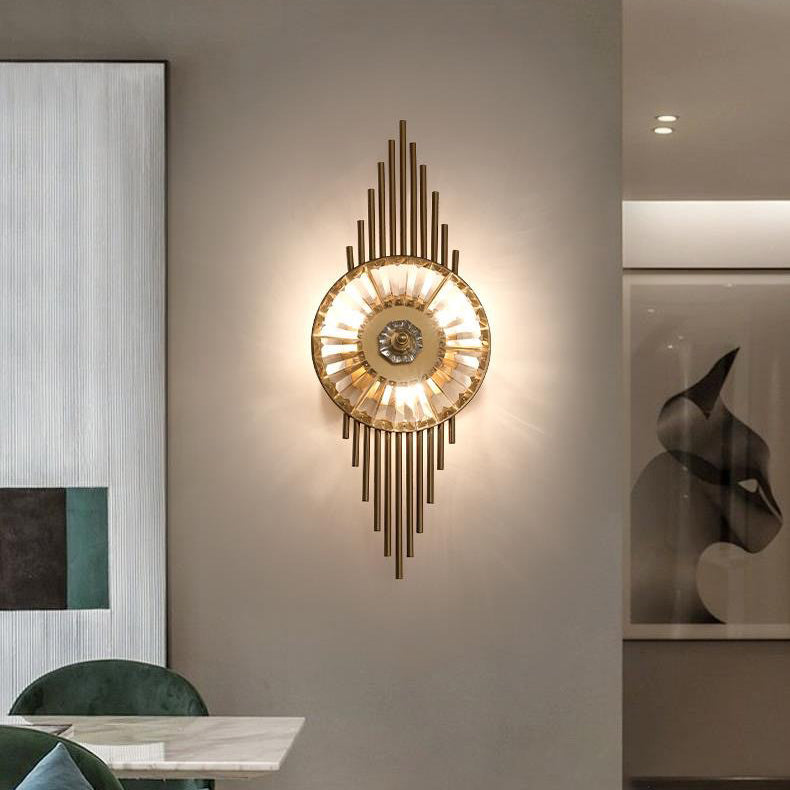 Scandinavian Round Metal Crystal 3-Light Wall Sconce Lamp