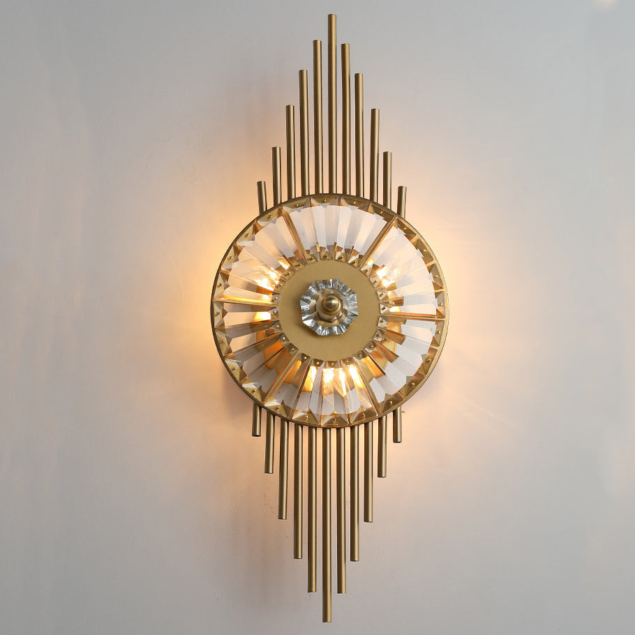 Scandinavian Round Metal Crystal 3-Light Wall Sconce Lamp