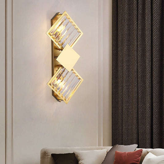 Square Glass Stainless Steel 2-Light Wall Sconce Lamp