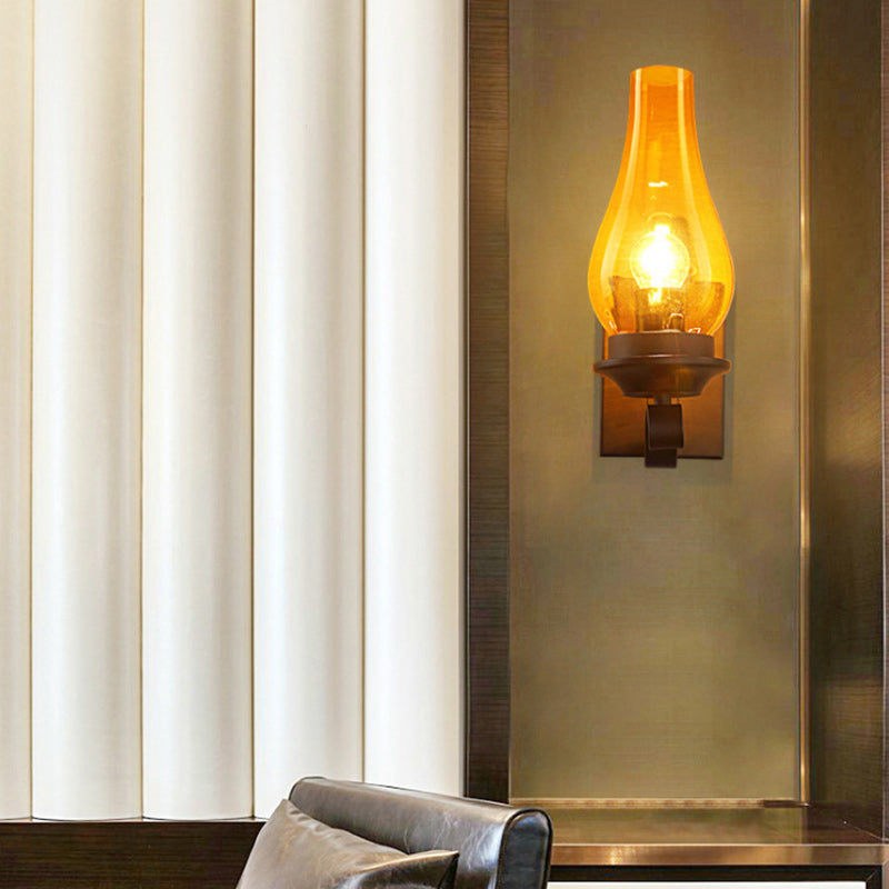 Traditional Bottle Iron Glass 1-Light Wall Sconce Lamp