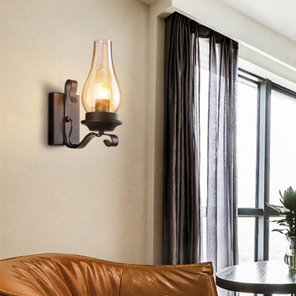 Traditional Bottle Iron Glass 1-Light Wall Sconce Lamp
