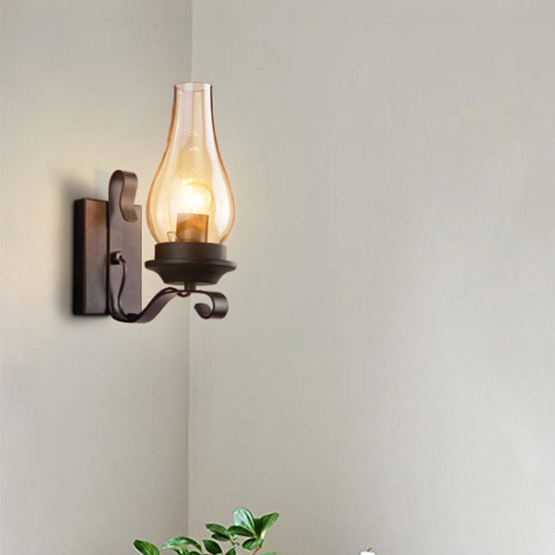 Traditional Bottle Iron Glass 1-Light Wall Sconce Lamp