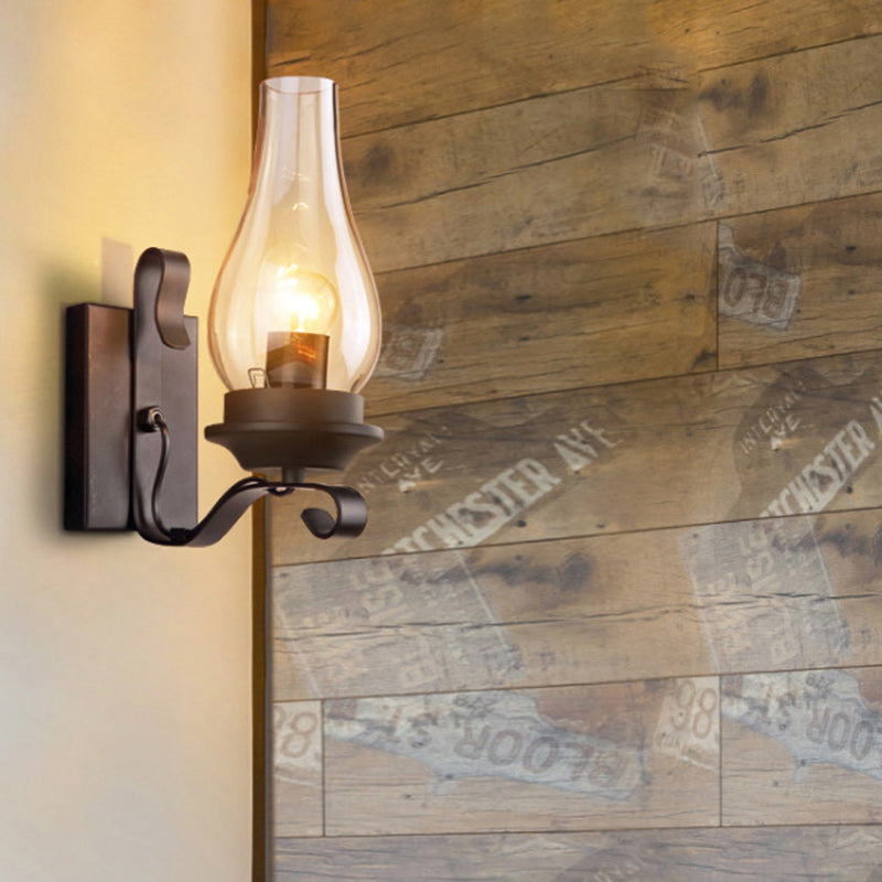 Traditional Bottle Iron Glass 1-Light Wall Sconce Lamp