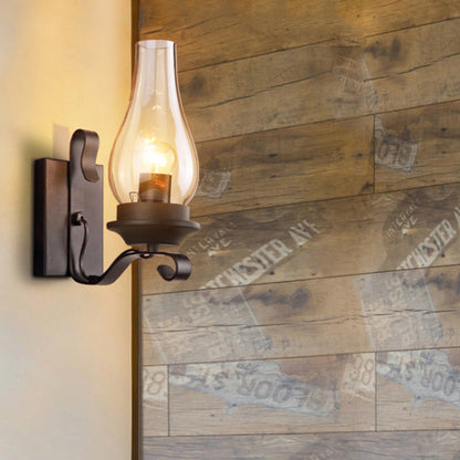 Traditional Bottle Iron Glass 1-Light Wall Sconce Lamp