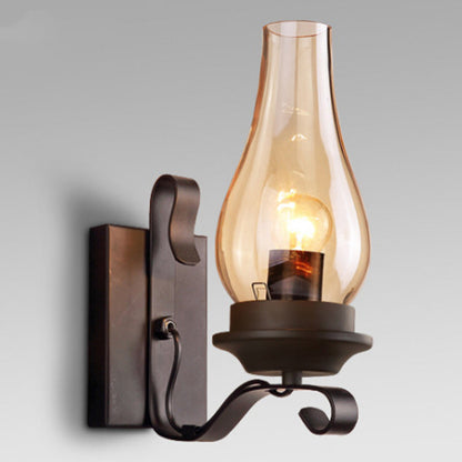 Traditional Bottle Iron Glass 1-Light Wall Sconce Lamp