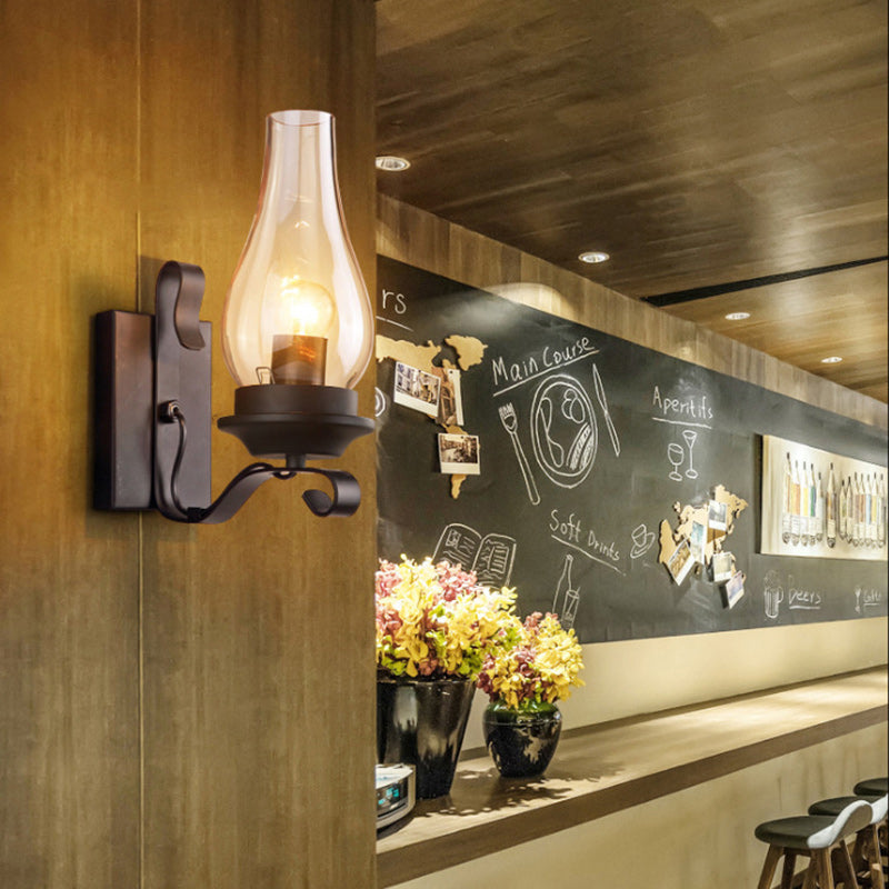 Traditional Bottle Iron Glass 1-Light Wall Sconce Lamp