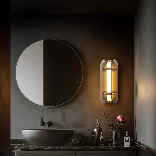 Modern Art Deco Oval Copper Glass LED Wall Sconce Lamp