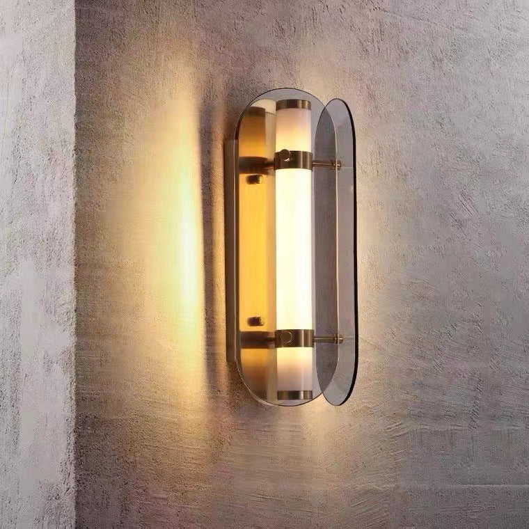 Modern Art Deco Oval Copper Glass LED Wall Sconce Lamp