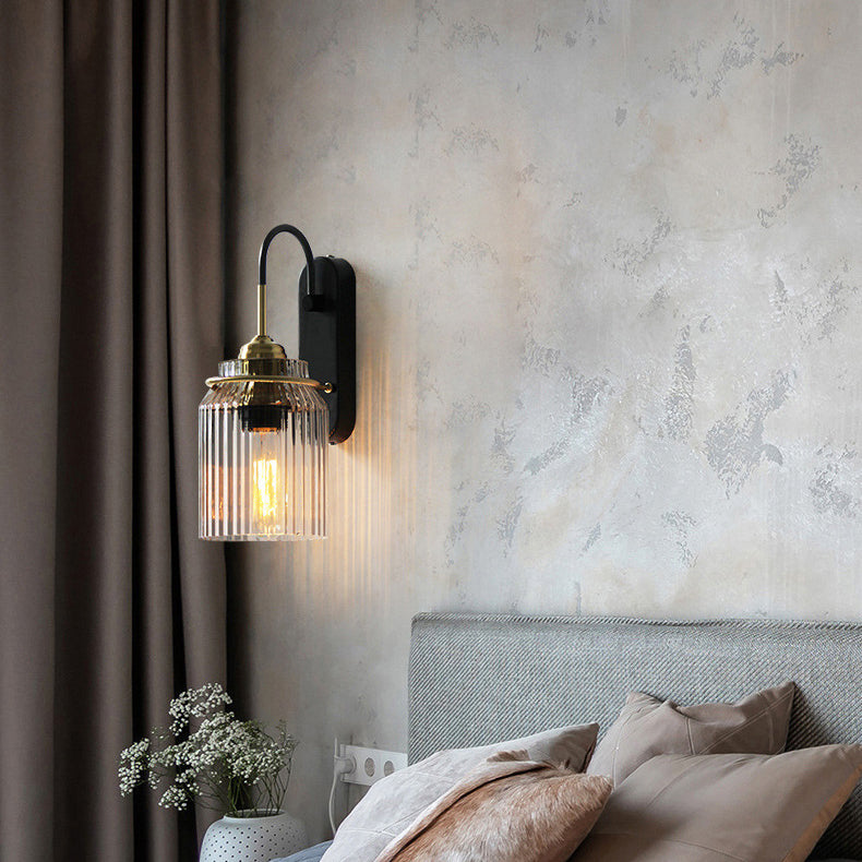 Modern Luxury Cylinder Iron Glass 1-Light Wall Sconce Lamp
