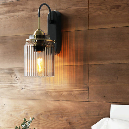 Modern Luxury Cylinder Iron Glass 1-Light Wall Sconce Lamp