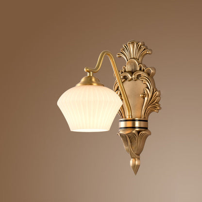 French Cake Dome Brass Glass 1/2 Light Wall Sconce Lamp