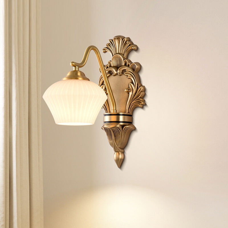 French Cake Dome Brass Glass 1/2 Light Wall Sconce Lamp
