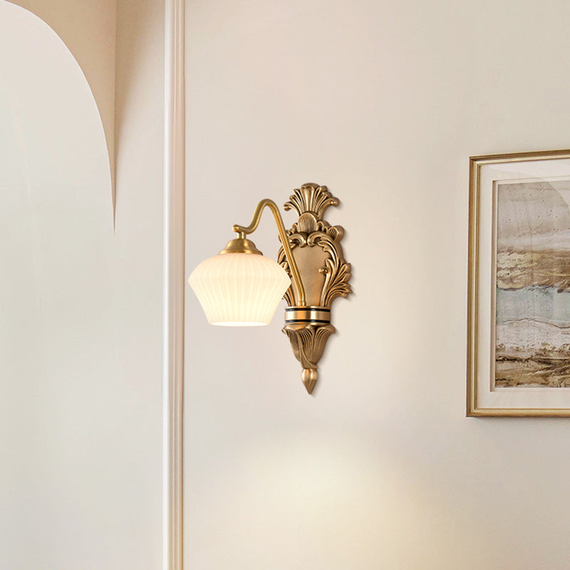 French Cake Dome Brass Glass 1/2 Light Wall Sconce Lamp