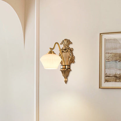 French Cake Dome Brass Glass 1/2 Light Wall Sconce Lamp