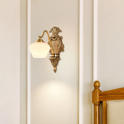 French Cake Dome Brass Glass 1/2 Light Wall Sconce Lamp