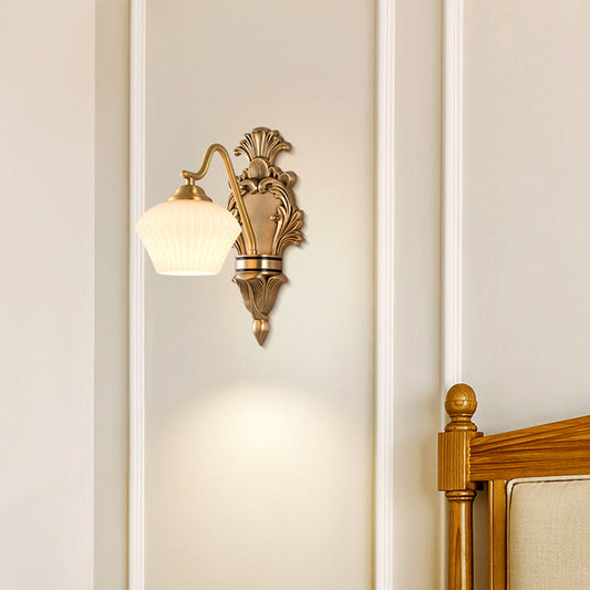 French Cake Dome Brass Glass 1/2 Light Wall Sconce Lamp