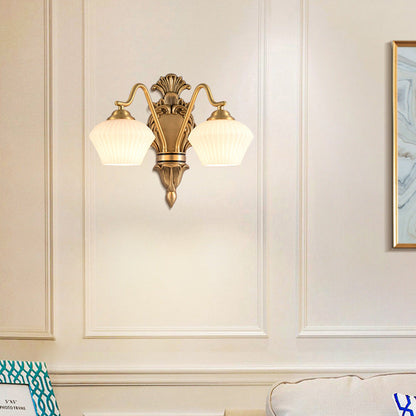 French Cake Dome Brass Glass 1/2 Light Wall Sconce Lamp