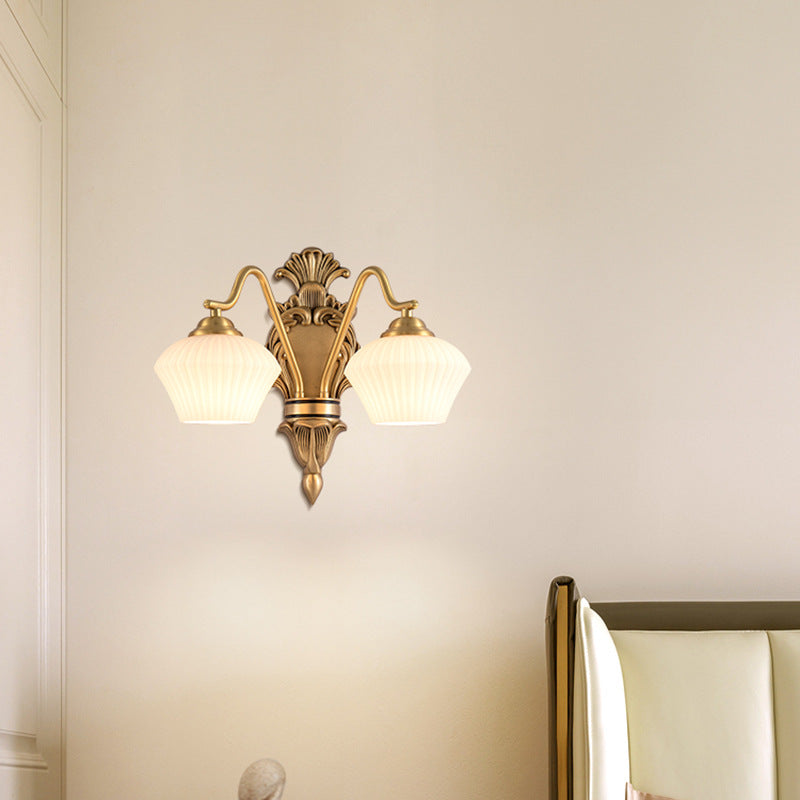 French Cake Dome Brass Glass 1/2 Light Wall Sconce Lamp