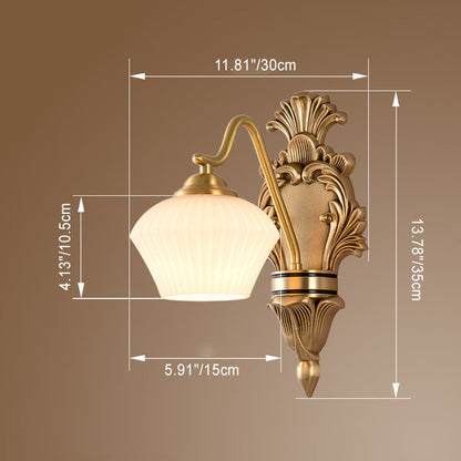 French Cake Dome Brass Glass 1/2 Light Wall Sconce Lamp