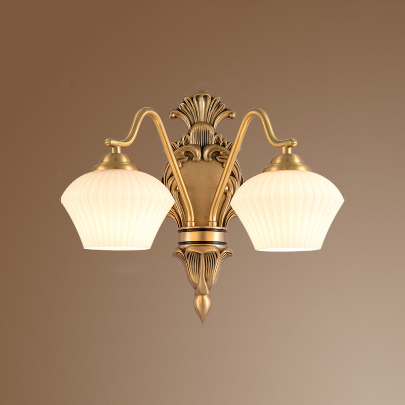 French Cake Dome Brass Glass 1/2 Light Wall Sconce Lamp