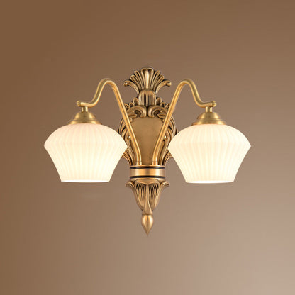 French Cake Dome Brass Glass 1/2 Light Wall Sconce Lamp