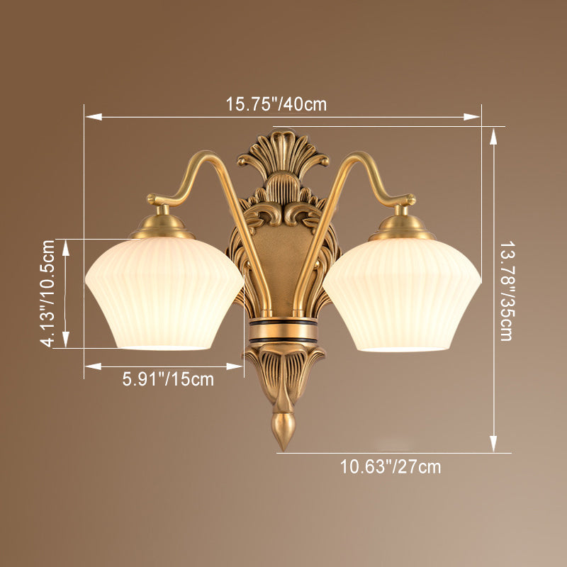 French Cake Dome Brass Glass 1/2 Light Wall Sconce Lamp