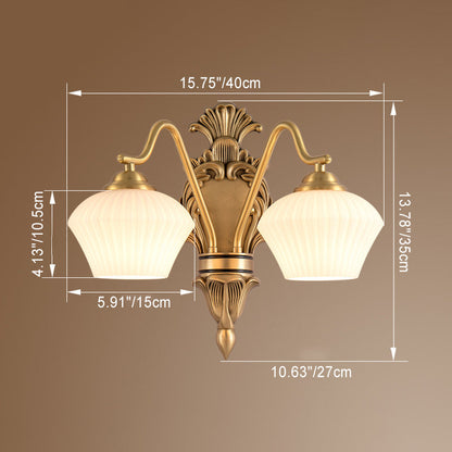 French Cake Dome Brass Glass 1/2 Light Wall Sconce Lamp