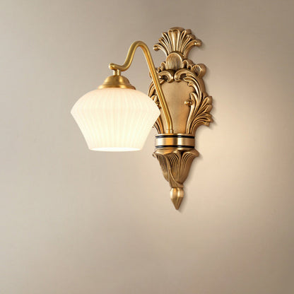 French Cake Dome Brass Glass 1/2 Light Wall Sconce Lamp