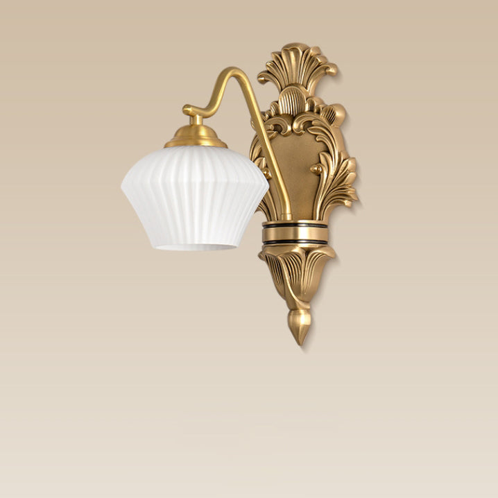 French Cake Dome Brass Glass 1/2 Light Wall Sconce Lamp