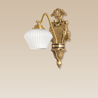 French Cake Dome Brass Glass 1/2 Light Wall Sconce Lamp