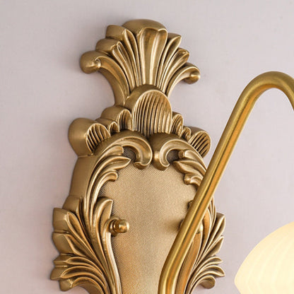 French Cake Dome Brass Glass 1/2 Light Wall Sconce Lamp
