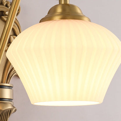 French Cake Dome Brass Glass 1/2 Light Wall Sconce Lamp