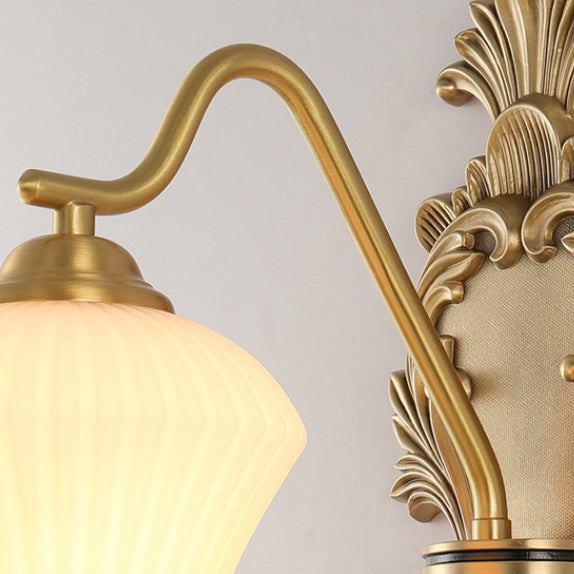 French Cake Dome Brass Glass 1/2 Light Wall Sconce Lamp