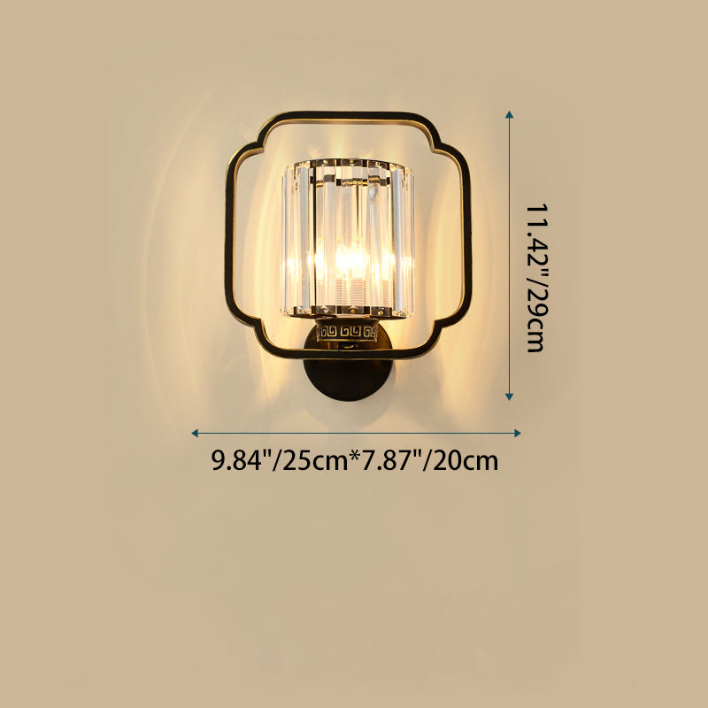 Chinese Cylinder Iron Crystal 2-Light Wall Sconce Lamp