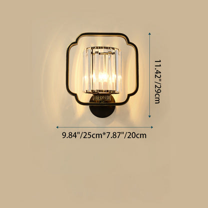 Chinese Cylinder Iron Crystal 2-Light Wall Sconce Lamp