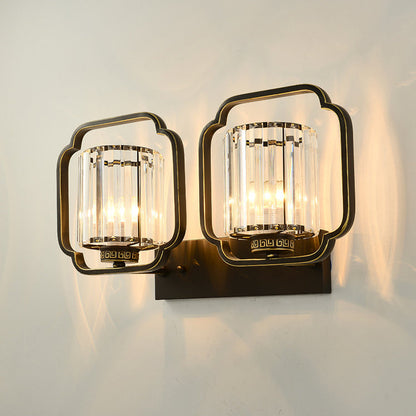 Chinese Cylinder Iron Crystal 2-Light Wall Sconce Lamp