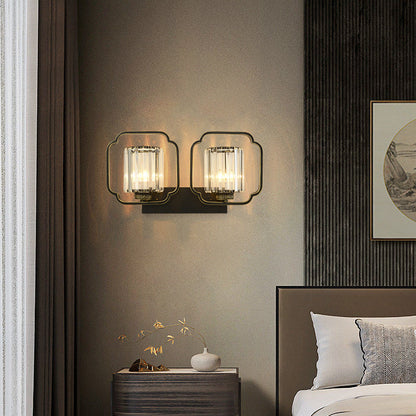 Chinese Cylinder Iron Crystal 2-Light Wall Sconce Lamp