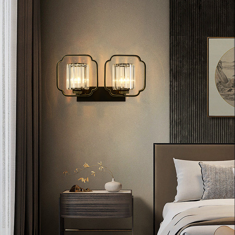 Chinese Cylinder Iron Crystal 2-Light Wall Sconce Lamp