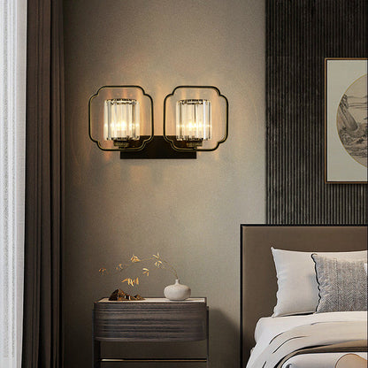Chinese Cylinder Iron Crystal 2-Light Wall Sconce Lamp
