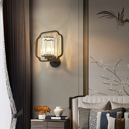 Chinese Cylinder Iron Crystal 2-Light Wall Sconce Lamp