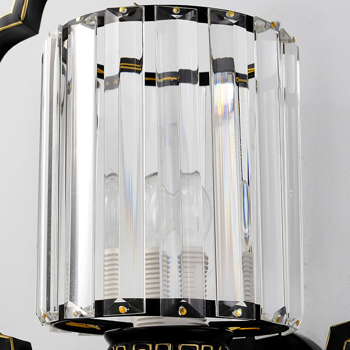 Chinese Cylinder Iron Crystal 2-Light Wall Sconce Lamp