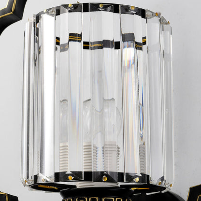 Chinese Cylinder Iron Crystal 2-Light Wall Sconce Lamp