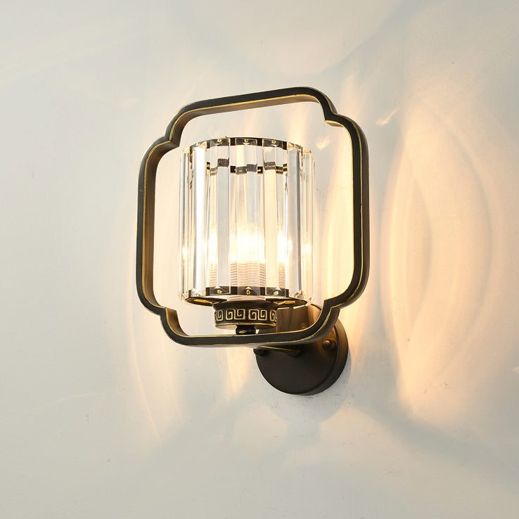 Chinese Cylinder Iron Crystal 2-Light Wall Sconce Lamp