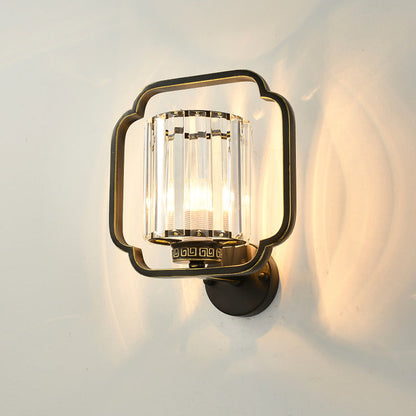 Chinese Cylinder Iron Crystal 2-Light Wall Sconce Lamp
