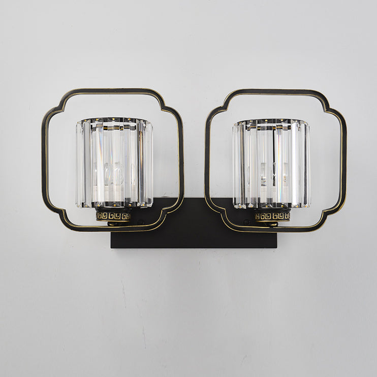 Chinese Cylinder Iron Crystal 2-Light Wall Sconce Lamp