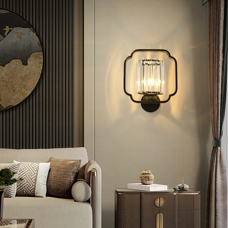 Chinese Cylinder Iron Crystal 2-Light Wall Sconce Lamp