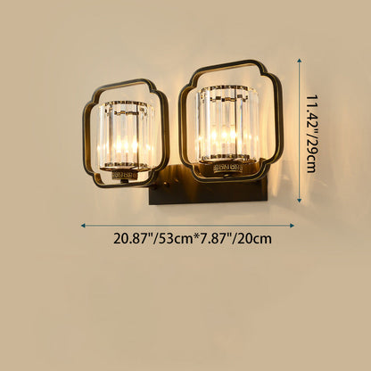 Chinese Cylinder Iron Crystal 2-Light Wall Sconce Lamp
